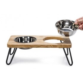 GAMELLE DOUBLE pour chien en bois et acier LINGA DESIGNED BY LOTTE