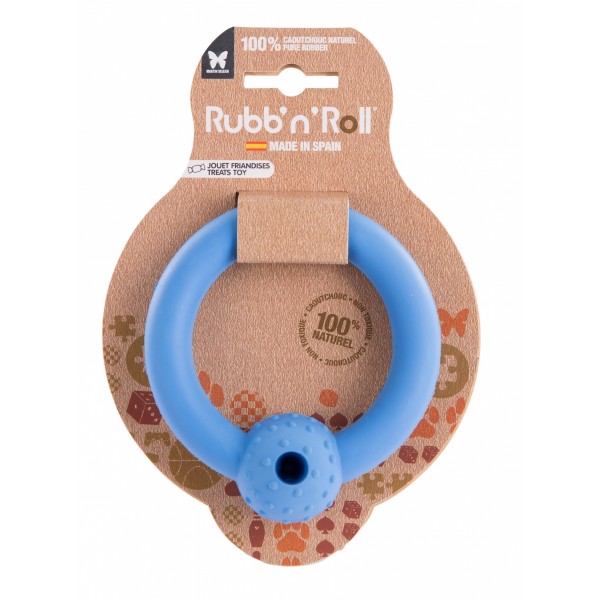 JOUET pour chien RUBB'N'TREATS ANNEAU FLOTTANT spécial friandise bleu 10,5cm RUBB'N'ROLL-DOGFRENCHTOUCH