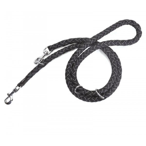 LAISSE MULTIPOSITIONS pour chien en nylon rond réfléchissante couleur noir CAMON