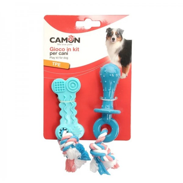 JOUETS pour chien LOT TETINE ET OS AVEC CORDE CAMON-DOGFRENCHTOUCH