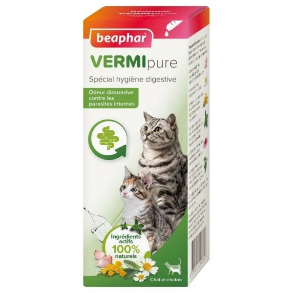 SOLUTION LIQUIDE PURGE AUX PLANTES pour chat et chaton VERMIPURE BEAPHAR