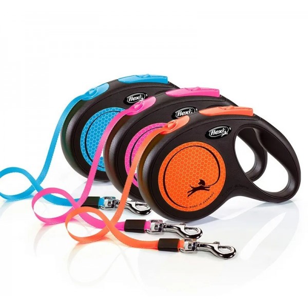 LAISSE RETRACTABLE NEON pour chiens avec SANGLE BLEU FLEXI - DOGFRENCHTOUCH