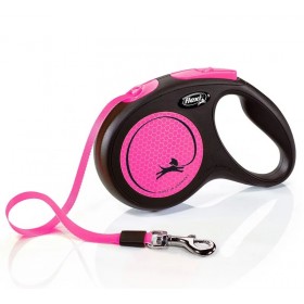 LAISSE RETRACTABLE NEON pour chiens avec SANGLE ROSE FLEXI - DOGFRENCHTOUCH