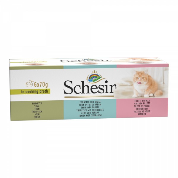 PATEE pour chat EAU DE CUISSON MULTI SAVEURS LOT 6x70g SCHESIR-DOGFRENCHTOUCH