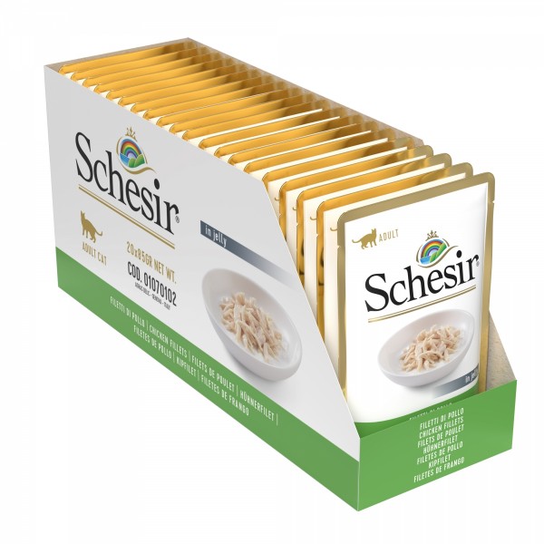 SACHETS PATEE pour chat POULET en gelée 20x85g SCHESIR - DOGFRENCHTOUCH