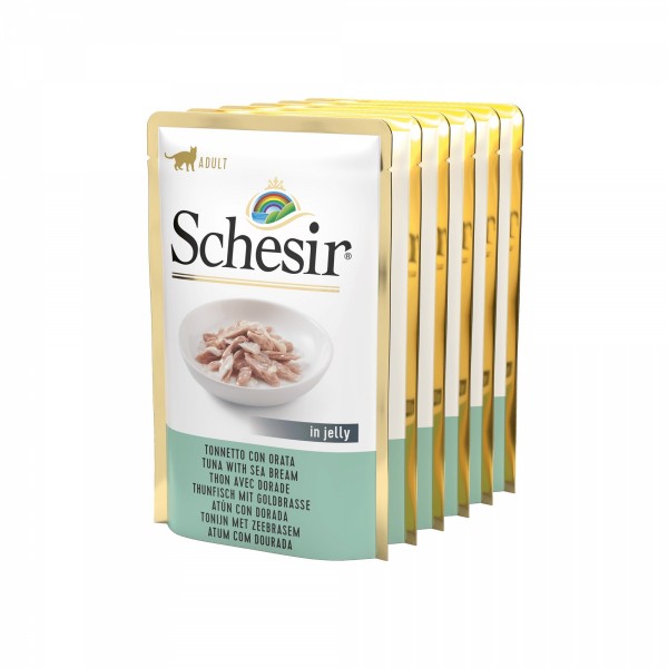 SACHETS PATEE pour chat THON DAURADE en gelée 6x85g SCHESIR - DOGFRENCHTOUCH