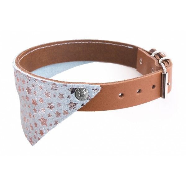 COLLIER BANDANA pour chien en cuir fantaisie cognac BLEU MIAMI SELLIER - DOGFRENCHTOUCH