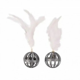 JOUETS pour chat LOT DE 2 BALLES AJOUREES grelot avec PLUMES FLAMINGO-DOGFRENCHTOUCH