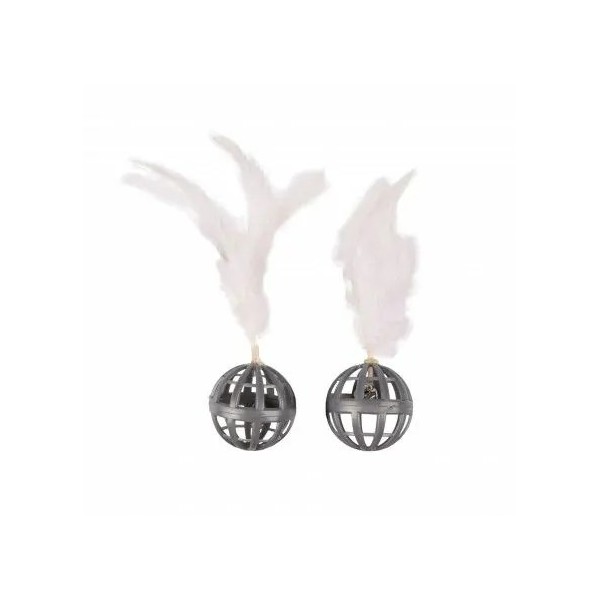 JOUET pour chat LOT DE 2 BALLES AJOUREES grelot avec PLUMES FLAMINGO-DOGFRENCHTOUCH