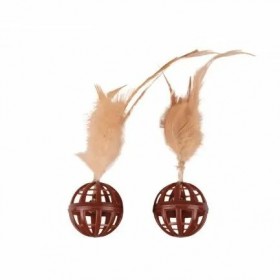 JOUET pour chat LOT DE 2 BALLES AJOUREES grelot avec PLUMES FLAMINGO-DOGFRENCHTOUCH