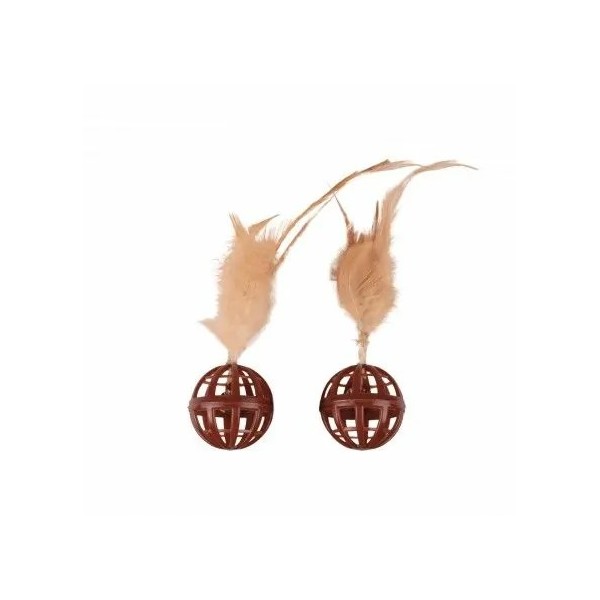 JOUETS pour chat LOT DE 2 BALLES AJOUREES grelot avec PLUMES FLAMINGO-DOGFRENCHTOUCH