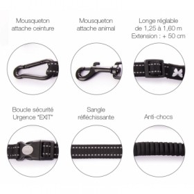 LONGE pour chien ANTI-CHOCS réglable CANICROSS couleur noir ARKA HAOK-DOGFRENCHTOUCH