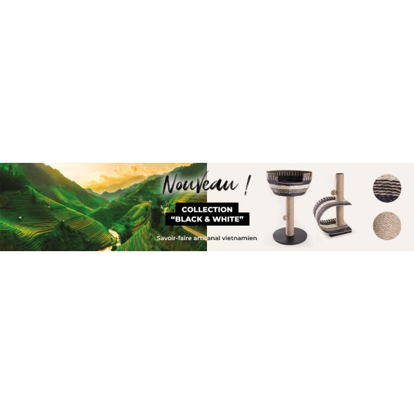 ARBRE A CHAT avec tunnel en papyrus bicolore Collection BLACK & WHITE MARTIN SELLIER-DOGFRENCHTOUCH