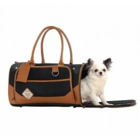 SAC DE TRANSPORT pour chien TRANSAT couleur noir et camel BOBBY-DOGFRENCHTOUCH