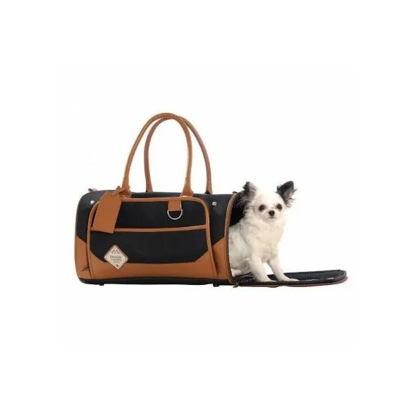 Sac de transport pour chien couleur noir et camel TRANSAT BOBBY