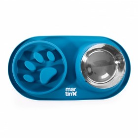 GAMELLE DOUBLE ANTI GLOUTON pour chien et chat couleur bleu MARTIN SELLIER-DOGFRENCHTOUCH
