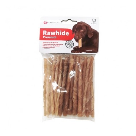 Friandises pour chien Bâtonnets torsadés emballés en peau de buffle FLAMINGO