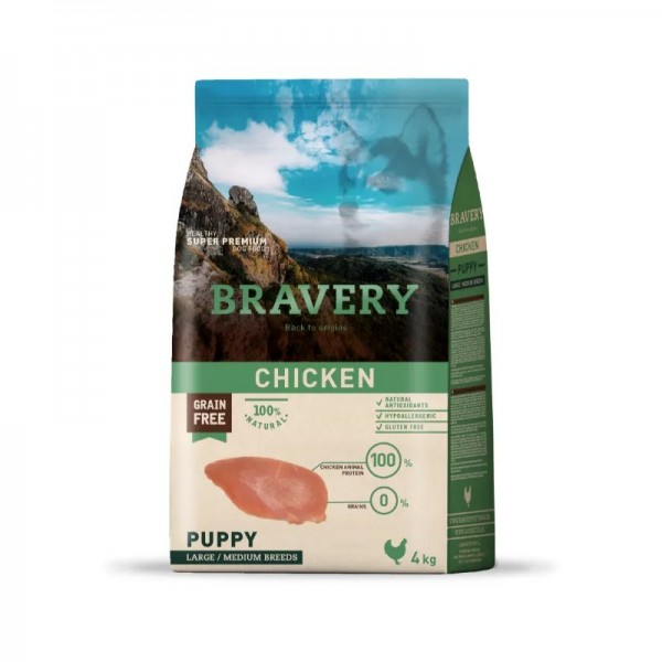 CROQUETTES SUPER PREMIUM pour chiot MEDIUM LARGE PUPPY CHICKEN BRAVERY-DOGFRENCHTOUCH