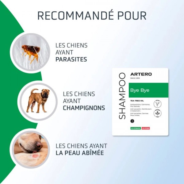SHAMPOOING ANTIPARASITAIRE pour chien BYE BYE ARTERO-DOGFRENCHTOUCH