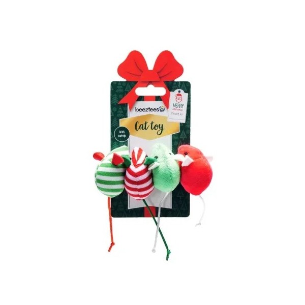 JOUETS pour chat LOT DE 4 PELUCHES SOURIS DE NOEL BEEZTEES-DOGFRENCHTOUCH