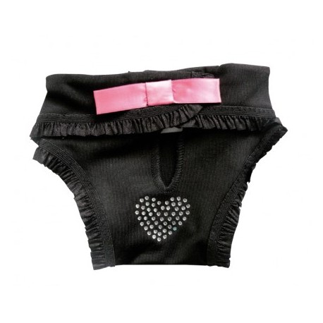 Culotte hygiène pour chien fantaisie noire avec coeur en strass CAMON