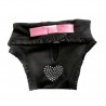 Culotte hygiène pour chienne fantaisie noire avec coeur en strass CAMON