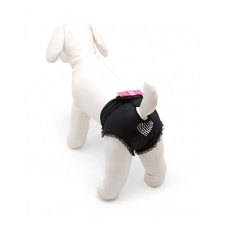 Culotte hygiène pour chien fantaisie noire avec coeur en strass CAMON