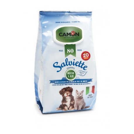 100 lingettes nettoyantes chien et chat au musc/aloé CAMON