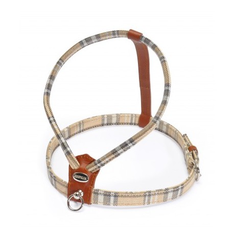 Harnais écossais beige cuir de veau pour chien CAMON