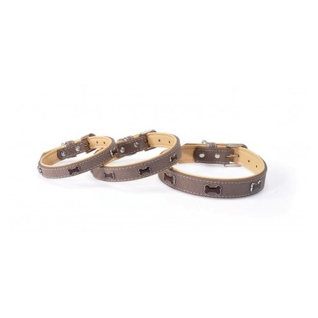 COLLIER EN CUIR pour chien TIMBER couleur marron décor Os CAMON-DOGFRENCHTOUCH