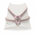 Harnais en cuir rose avec strass double réglage pour chien CAMON