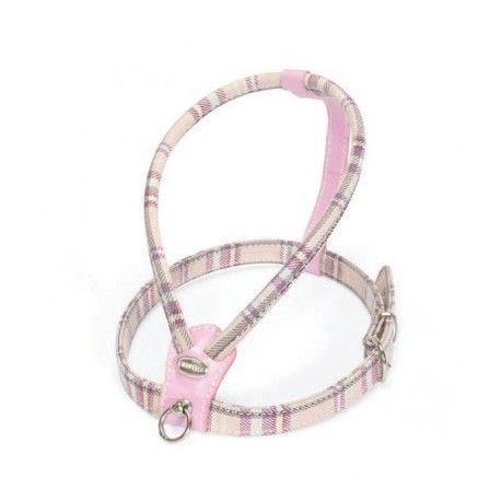 Harnais écossais rose cuir de veau pour chien CAMON