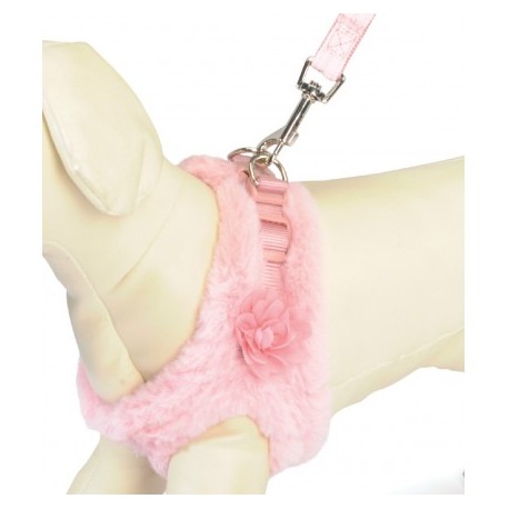 HARNAIS ET LAISSE pour chien en fourrure couleur rose CAMON-DOGFRENCHTOUCH