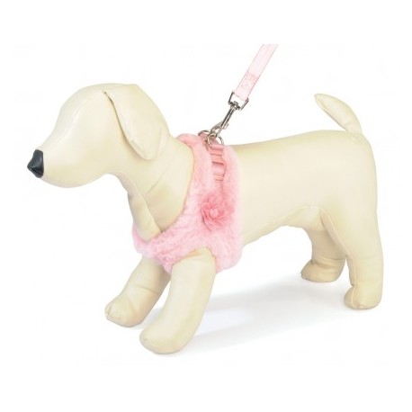 HARNAIS ET LAISSE pour chien en fourrure couleur rose CAMON-DOGFRENCHTOUCH