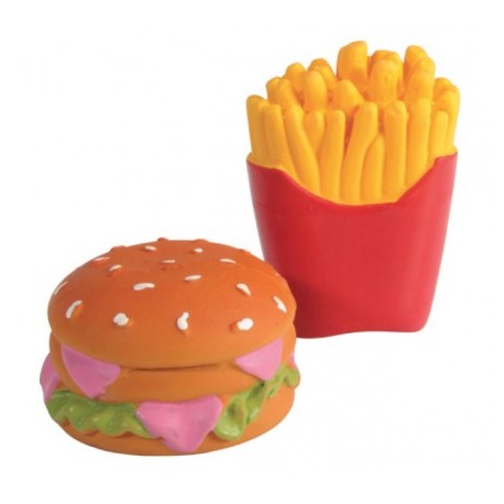 Lot de 2 jouets latex sonores Burger & Frites CAMON