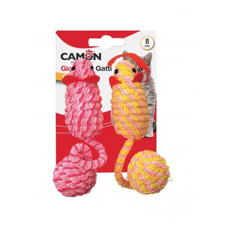 Lot de 2 souris en corde avec balle pour chats CAMON