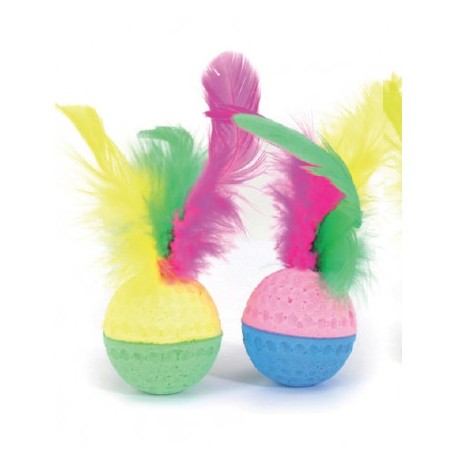 Lot de 2 balles éponge avec plumes pour chats CAMON