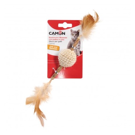 Stick MATATABI pour chat avec plumes + balle en jute CAMON