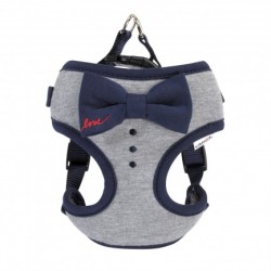 Harnais gris avec nœud bleu marine LOVE pour chien CAMON