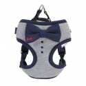 Harnais gris avec nœud bleu marine LOVE pour chien CAMON
