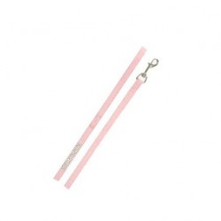 Laisse cuir rose strass