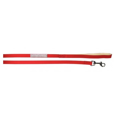 Laisse en cuir rouge avec strass pour chien Camon
