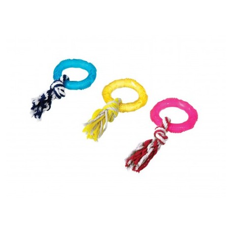 Anneau fluo avec corde de 8 cm pour chien FLAMINGO