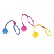 Balle fluo avec corde de 7 cm en caoutchouc TPR pour chien et chiot FLAMINGO