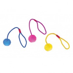 Balle fluo avec corde de 7 cm en caoutchouc TPR pour chien et chiot FLAMINGO