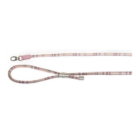 Laisse écossaise en cuir de veau rose pour chien Camon