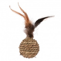 Balle en sisal avec plumes pour chats FLAMINGO