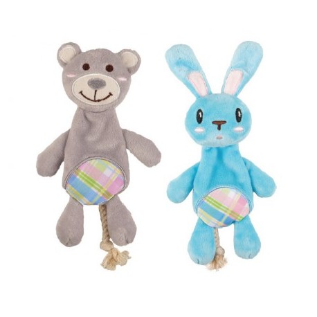 Peluche chiot Ours ou Lapin sonore avec corde