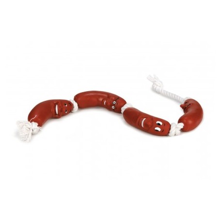 JOUET pour chien CHAPELET DE SAUCISSES vinyle et corde 70cm BEEZTEES-DOGFRENCHTOUCH