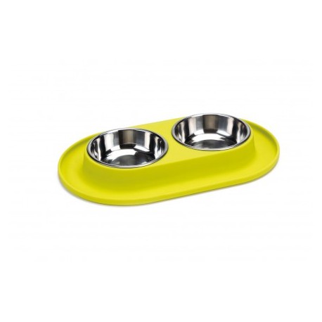 Gamelle double inox bord silicone pour animaux BEEZTEES